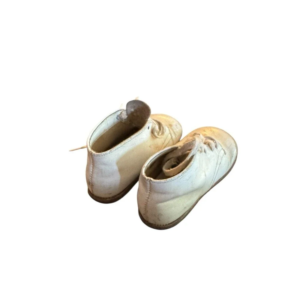Vintage White Cloth Antique Baby Slipper Shoes‎